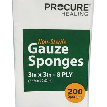 ProCure Gauze Sponges 3"x3" 8-Ply Non Sterile - 200pk/bx 20bx/cs