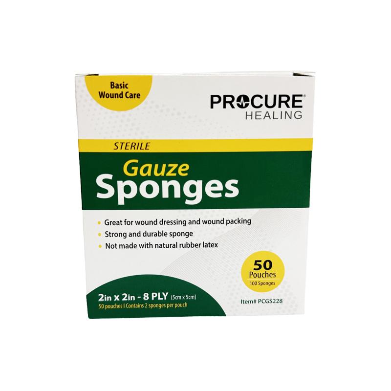 ProCure Gauze Sponges 2"x2" 8-Ply Sterile - 2ea/pk 50pk/bx 30bx/cs